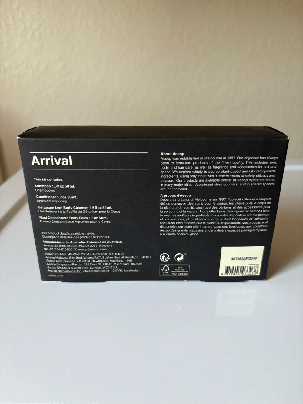 Aesop arrival kit NWT